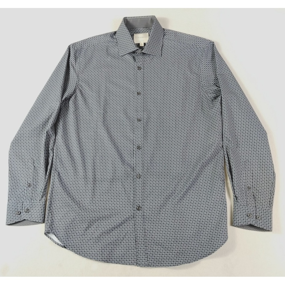 CON.STRUCT Dress Shirt Mens M 15-15.5 Blue Geometric Slim Fit Stretch Office